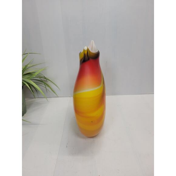 Vintage Azerbaijan Art Glass Vase, Yellow Red Orange Satin Swirl, Baijan glass - Picture 2 of 5